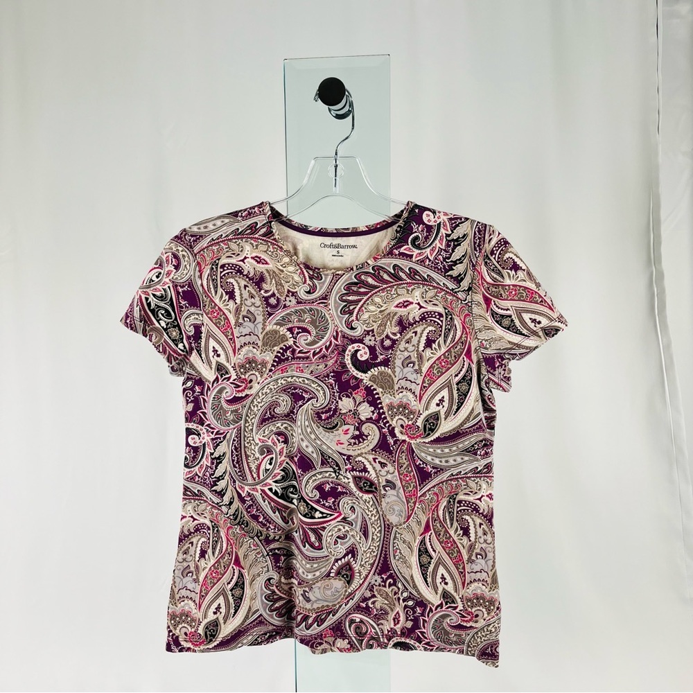 Croft & Barrow Classic Tee Paisley Print Purple, Pink, Black, and Taupe Size S